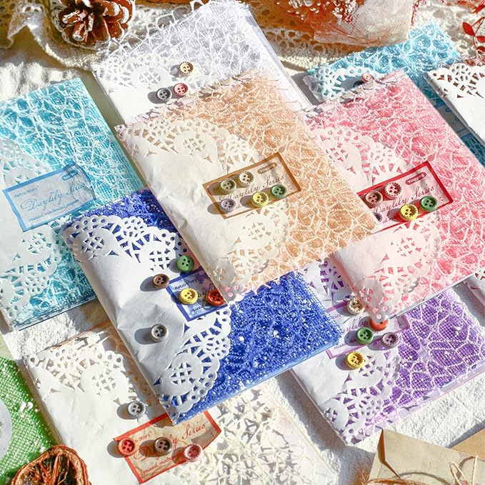 156Sheets Textured Scrapbook Paper & Mesh Fabric Assorted Set+30 Buttons, 6 Pack Mixed Special Paper for Scrapbooking,Planner,Bullet Junk Journal Supplies & DIY Mixed Media Collages 4.3x5.5in