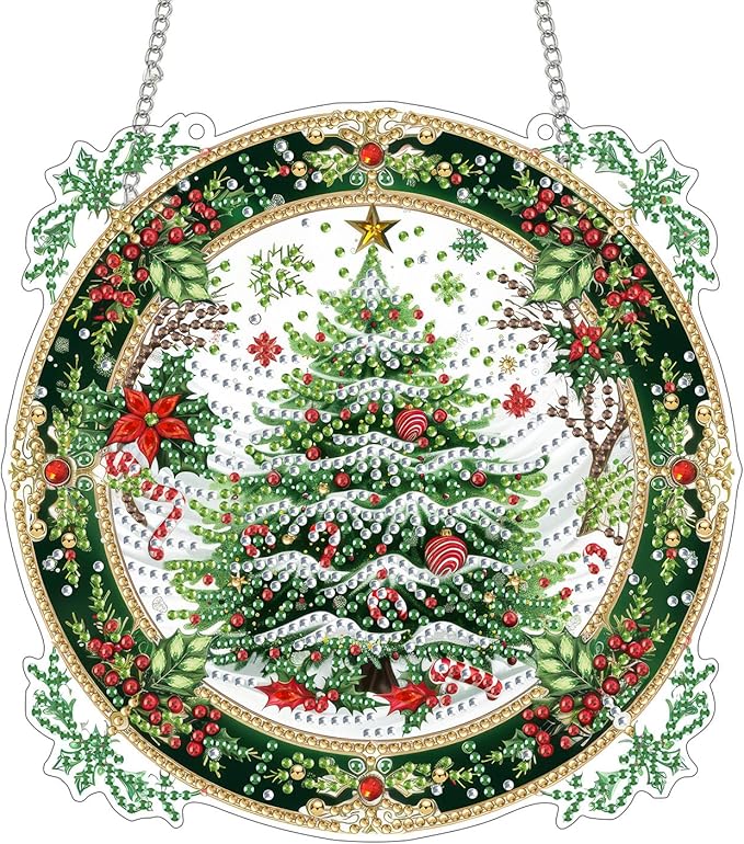 SKRYUIE Christmas Hanging Diamond Art Kits for Adults Pendant Suncatcher, Special Shaped Crystal DIY Pearl Diamond Painting Kit, Gift for Mother Spring Summer Window Wreath Decor 7.88 x 7.88 Inch D2
