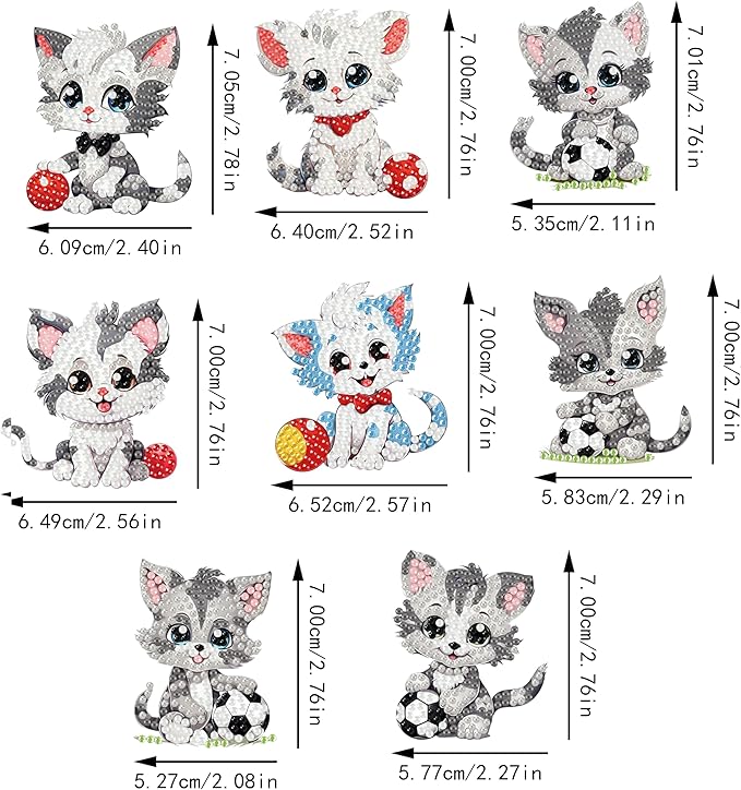 Masendp 8 Pieces Diamond Painting Keychain Animal Style Diamond Art Jewelry Double Sided 5D Diamond Painting Kit for Beginners Adult DIY Art Craft Gifts Home Decor (Football & Cat)