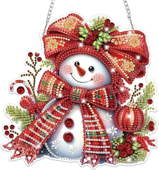 Bowetile Christmas Diamond Art Hanging Kits for Adults, Diamond Art Suncatchers Snowman, 5D Special Shape Diamond Painting Pendant Window Ornament Christmas Gifts for Home Door Wall Decor