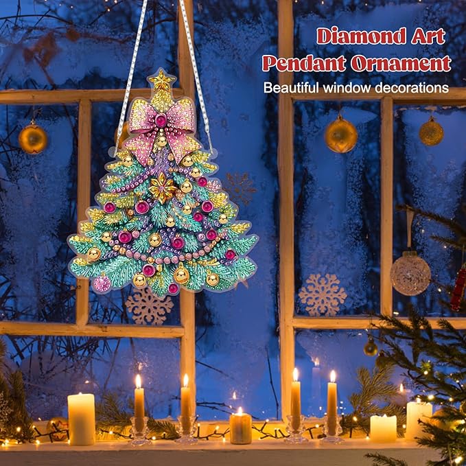 RICUVED Hanging Diamond Art Kit for Adults, Christmas Tree Special Shaped Crystal Gem Craft Diamond Painting Pendant Kit for Beginners, DIY Hanging Acrylic Art Ornament for Home Garden Wall Decor