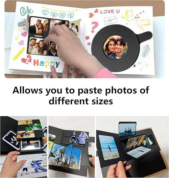 Ranxu 3D Scrapbook Kit for Photo Album, 16 Sets Handmade Scrapbook Album Materials, DIY Photo Album for Wedding, Baby, Family, Travel, Anniversary & Birthday Gift(Material Kit-Black)