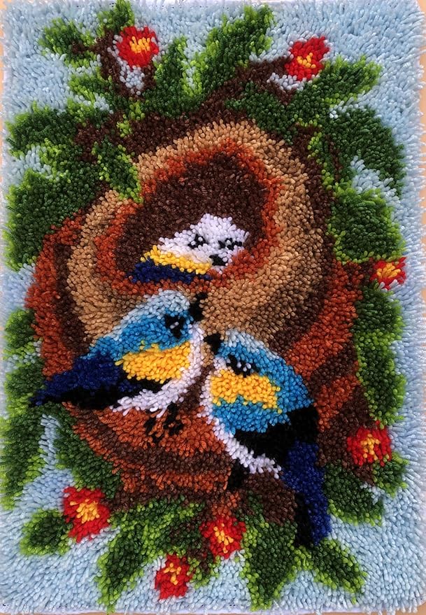 KitsMaster Heartwarming Birds Latch Hook Kits for Adults, Beginner Friendly DIY Rug Making Kit, Cozy Home Wall Décor Craft Gift, 23.6''x15.8'' (Nest of Love)