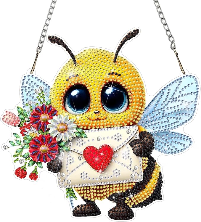DOMROM Bee Diamond Art Hanging Kits for Adults Beginners, Special Shaped Crystal Diamond Painting Bee Pendant, DIY Diamond Art Suncatchers Animal for Home Garden Wall Decor Gift