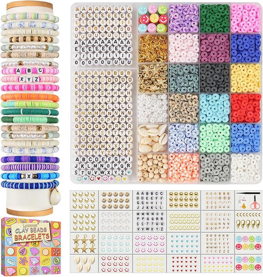 Lynnmos 6000 pcs Clay Beads Bracelet Making Kit, Friendship Bracelet Kit for Jewellery Making, 6mm Heishi Beads Set for Bracelet Necklace Earring Crafts Gift for Teen Girls