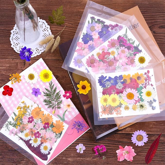 140 Pcs Dried Pressed Flowers for Resin, Real Pressed Flowers Dry Leaves Bulk Natural Herbs Kit for Scrapbooking DIY Art Crafts, Epoxy Resin Jewelry Molds, Candle, Soap Making, Nails Décor