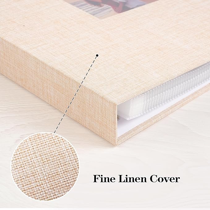 Mublalbum 8.5x11 Inch DIY Scrapbook Photo Album with 40 Plastic Sleeves 80 Pages Top-Loading Protectors, Linen Cover 3-Ring Binder for Baby Wedding Travel and DIY Projects (Beige)