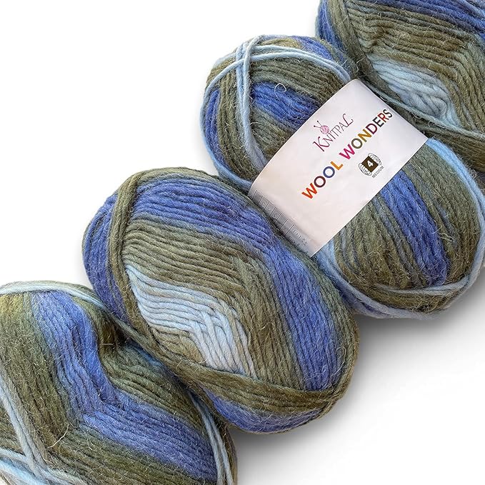 Wool Wonders Yarn for Crocheting, 4-Pack (640Yds / 400G), Free Patterns - Wool Yarn for Knitting - Aran/Heavy #4 Medium Worsted Weight - Blue Gray