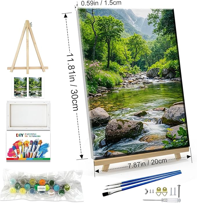 JOOZ Landscape Paint by Number Kit for Adults Beginner with Easel Mountain Adult Paint by Number Kits on Canvas with Frame Forest DIY Oil Painting Kits for Gift Home Wall Decor 7.87x11.81 Inch