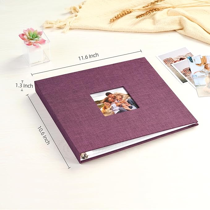 Mublalbum 10x10 Inch DIY Scrapbook Photo Album with 20 Plastic Sleeves 40 Pages Linen Cover 3 Ring Folder Binder for Wedding Baby Family and DIY Projects (Purple)