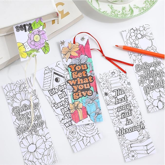 60 PCS Inspirational Quotes Coloring Bookmarks, DIY Coloring Book Markers Motivational Reading Page Holder for Students, Color Your Own Bookmark for Class Gifts, Kids, Adults, Teachers, Book Lovers
