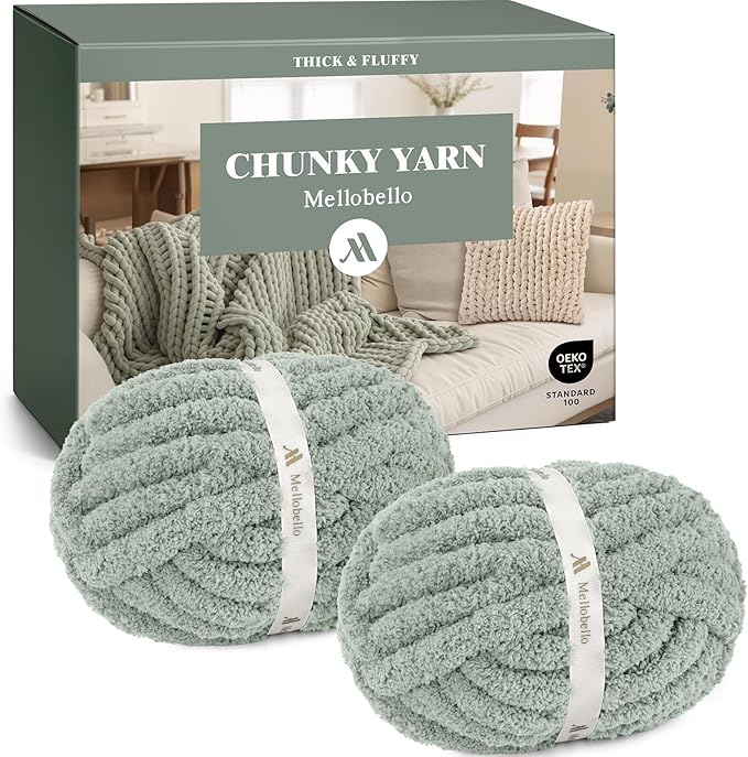 Jumbo Chenille Chunky Yarn for Crocheting - Super Bulky Fluffy Chunky Yarn for Hand Knitting - Extra Thick Soft Blanket Big Yarn 2 Jumbo Pack (27yds,8 oz Each Skein)