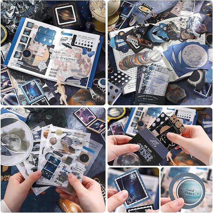scrapbooking supplies kit, aesthetic junk journaling supplies, scrapbook kit with bullet journaling stickers, stationary set, vintage ephemera collage craft supplies gift for adults women beginner