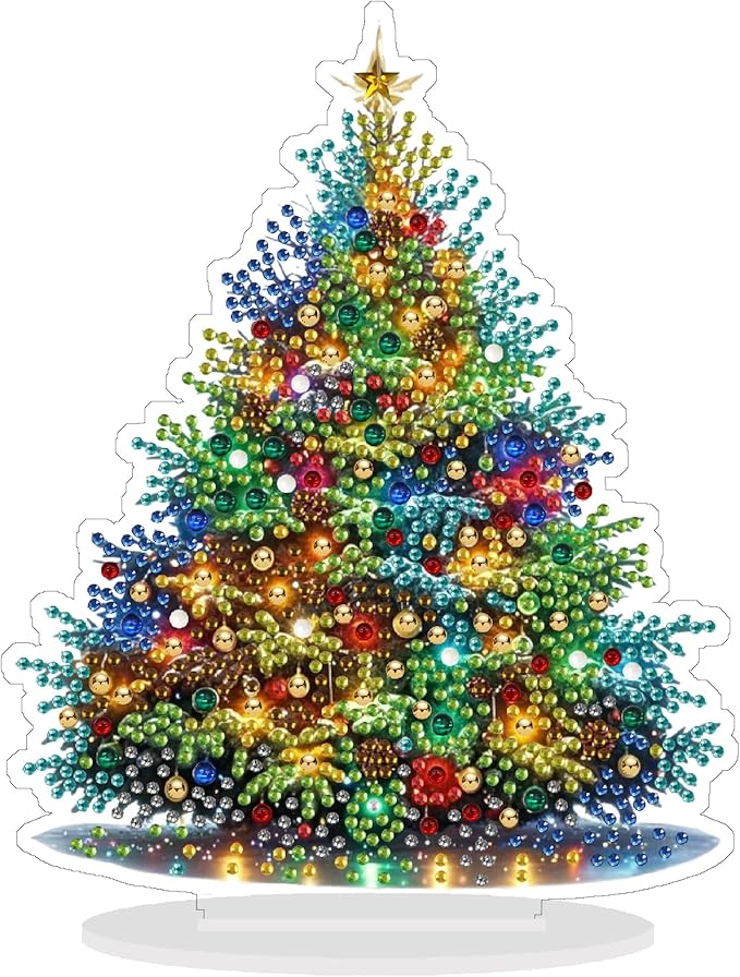 pudinbs Diamond Art Kit for Adult Christmas, 5D Diamond Art Painting, Double Sided Decorative Special-Shaped Rhinestone Desktop Ornaments, DIY Acrylic Ornaments (Christmas Tree)