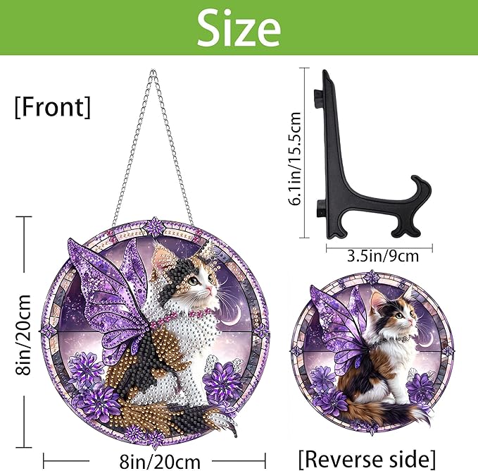 Wergund 5D Cat Diamond Art Hanging Kits, Hanging Diamond Art Animal, Acrylic Special Shaped Rhinestone, Window Hanging Pendants for Home Wall Garden Front Door Outdoor Decor Gift(Cat)