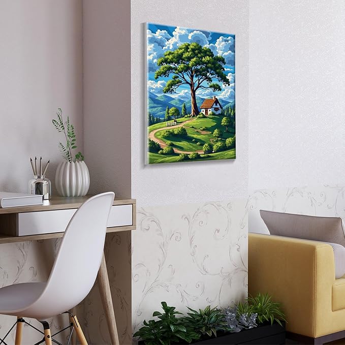 ATDMS Paint by Numbers Kit for Adults with Frame Landscape Paint by Number with Easel Tree Adult Paint by Number Kits Framed Canvas DIY Mountain Acrylic Oil Painting kits for Home Wall Decor 8x12 Inch