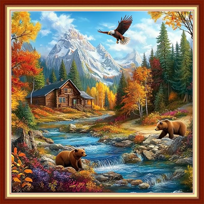 fanxvivy stamped cross stitch kits for beginners full range of cross stitching preprinted embroidery kits for adults, 11ct embroidery pattern needlepoint kits-late autumn 18x18 inch