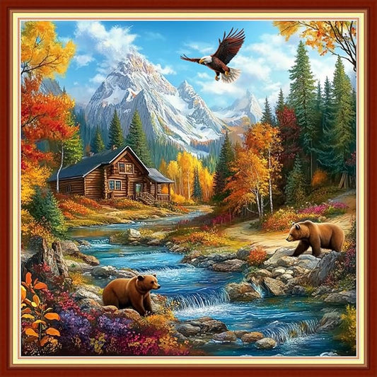 fanxvivy stamped cross stitch kits for beginners full range of cross stitching preprinted embroidery kits for adults, 11ct embroidery pattern needlepoint kits-late autumn 18x18 inch