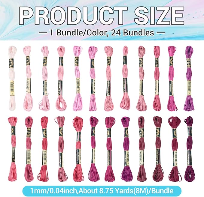 FASHEWELRY 210 Yards Handmade 6-Ply Polyester Embroidery Floss Pink Crewel Cross Stitch Threads 1mm Embroidery Thread Bulk for Jewelry Making Sewing Holiday Decorations Crafts DIY Projects