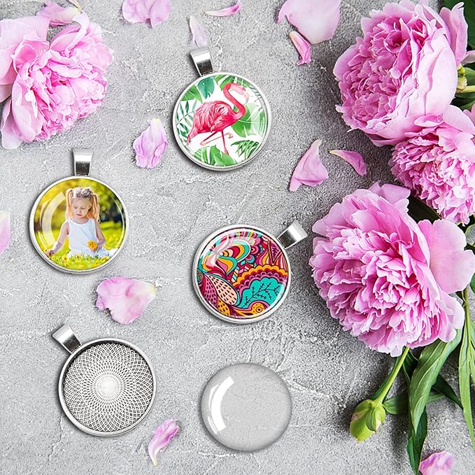170Pcs Pendant Trays Kit, Round Cabochon and Tray, Alloy Tray Charms Bulk, Bezel Pendant Trays for Homemade Jewelry, Necklaces, DIY Crafts, Resin Art, Paint Pour Skins and Costume Jewelry