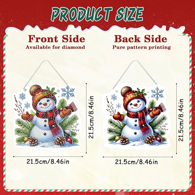 EMIEAUFG Christmas Diamond Art Hanging Kit for Adult, Christmas Snowman Diamond Art Pendants, Double Sided Acrylic & 5D Special Shaped Rhinestone, Christmas DIY Ornament for Window Home Wall Decor