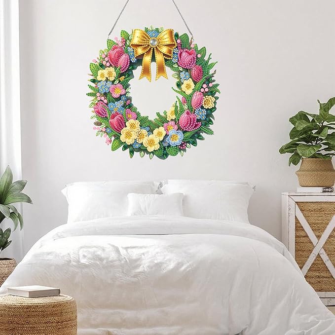 Ristpal Diamond Painting Kits Hanging for Adult, Special Shaped Rhinestone, DIY Acrylic Diamond Art Painting Window Pendants Home Garden Wall Hanging Kits for Home Decor and Gifts (Wreaths)