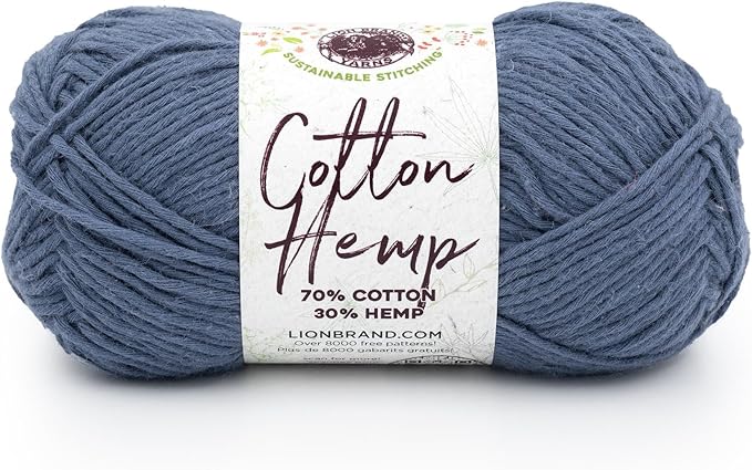 Lion Brand Yarn Cotton Hemp Soft, Durable Yarn for Crochet and Knitting, 1 Pack, Deep Denim