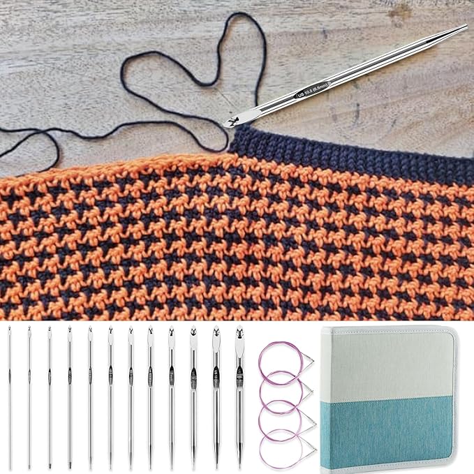 Svartur Tunisian Crochet Hooks Set with Cable, Afghan Crochet Hooks Interchangeable, Size from 3mm-10mm Aluminium Crochet Knitting Needles for Crocheting