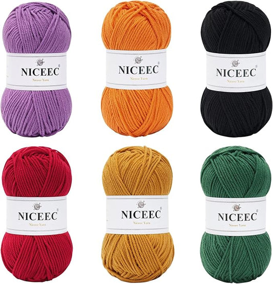 NICEEC 300g Soft Assorted Colors Yarn - Sport Weight,100% Acrylic, 4 Ply, Bonbons Yarn for Crochet & Knit, DIY Project Starter Kit for Kids or Adults(Total 870yds) - Halloween