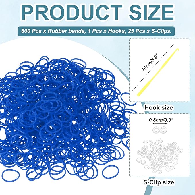MECCANIXITY 600 Pcs Loom Rubber Bands Kit with 25 Pcs S-Clips 1-Hook Rubber Bands Refill Bracelet Making Kits for Weaving DIY Handcrafts Gift, Dark Blue
