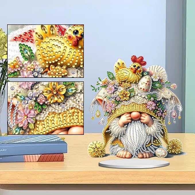 DIY Dot Diamond Desktop Easter Creative Ornaments Diamond Art Painting by Number Embroidery Arts and Crafts Easter for Home Office Garden Decoration (Single Side Dot Diamond)-24-2PCS