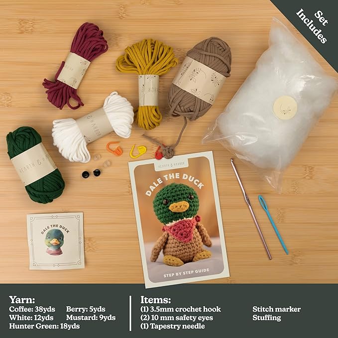 Amigurumi Crochet Kit for Beginners Adults and Kids, Learn to Crochet Kits for Adults Beginner with Easy Yarn, Stuffed Crochet Animal Kit with Step-by-Step Video Tutorials - Dale the Duck
