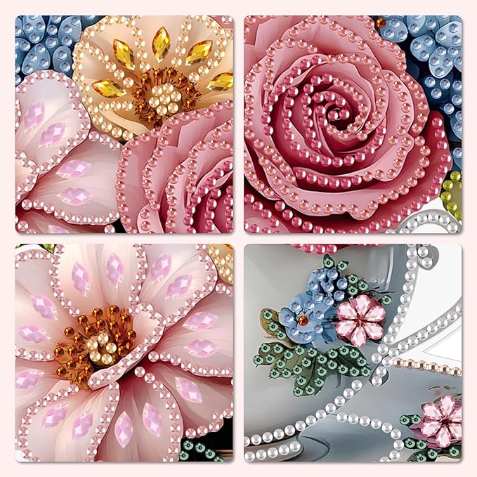 MXJSUA Teacup Floral Special Shaped Hanging Diamond Painting Art Kits for Adults, Crystal Rhinestone Acrylic Gem Art Pendant Ornaments Kit for Home Decoration and Gift