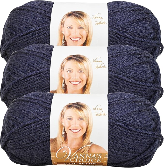 Lion Brand Yarn, Vanna's Choice Worsted Weight Yarn for Knitting, Crochet and Crafts, Navy, 3 Pack, Soft Acrylic Fiber for Scarves, Hats and Blankets