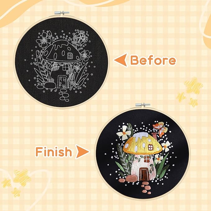 useamie 3 pack embroidery kit with botanical and floral classic prints, embroidery fabric, needle and thread, adult starter needlepoint embroidery kits