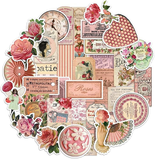 Vintage Stickers, 102 Pcs Scrapbooking Supplies for Bullet Journals, Planners, Letter, Card Album Making, Collage Art, Crafts, Water Bottle