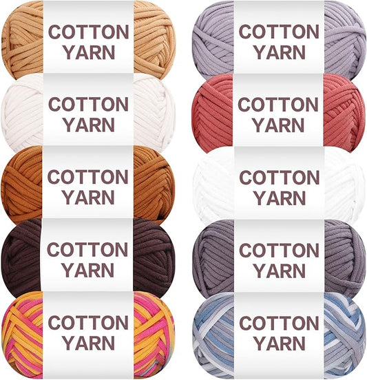 SIMEIQI 10×50g Beginners Yarn Kit for Crocheting and Knitting,Cotton Nylon Blend Yarn for Hand DIY Bag Basket Dolls and Cushion C