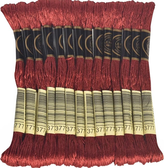 LE PAON Embroidery Floss, 14-Pack Six Strands 100% Long Staple Cotton Embroidery Thread, 8.7-Yard，Color Number：3777, Very Dark Terra Cotta