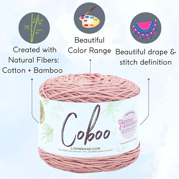 Lion Brand Coboo Mauve 835-145 (3-Skeins - Same Dye Lot) DK Light Worsted #3 Cotton, Bamboo Yarn for Crocheting and Knitting with Project Bag