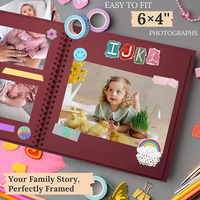 Scrapbook 7x7 Inch DIY Scrapbook Album Hardcover Kraft Paper Scrap Book Photo Albums 40 Pages Perfect for 4x6 / 5x7 Photos Memory Book for Family, Wedding