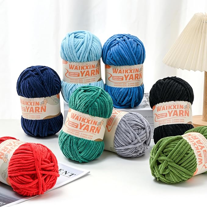 12 Pack Multicolor Super Soft Chunky Chenille Yarn for Crocheting， Fluffy Velvet Baby Yarn for Knitting Blanket， (1200g/1050yds) Bulky Fuzzy Crochet Yarns Set B