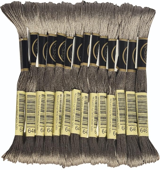 LE PAON Embroidery Floss, 14-Pack Six Strands 100% Long Staple Cotton Embroidery Thread, 8.7-Yard，Color Number：646, Dark Beaver Gray