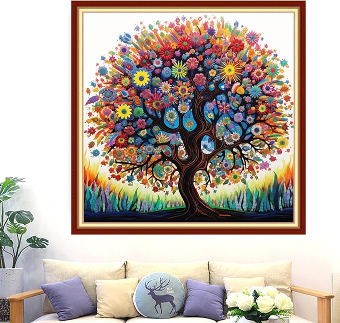 dimxvean stamped cross stitch kits,cross stitch kits for adults beginners,embroidery kits full range of cross stitch stamped kits needlepoint kits cross stitch patterns-colorful tree 18x18 inch