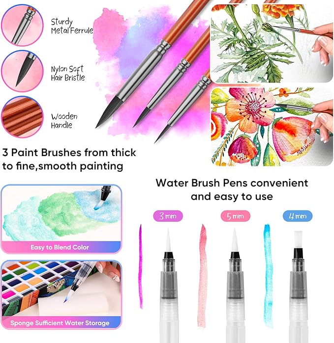 Taotree Watercolor Paint Set 100 Colors, Art Supplies Watercolors Kit Travel Water Colors with 3 Paints Brushes, Crafts Painting Supplies, Drawing for Adults Artist Drawing, Painting