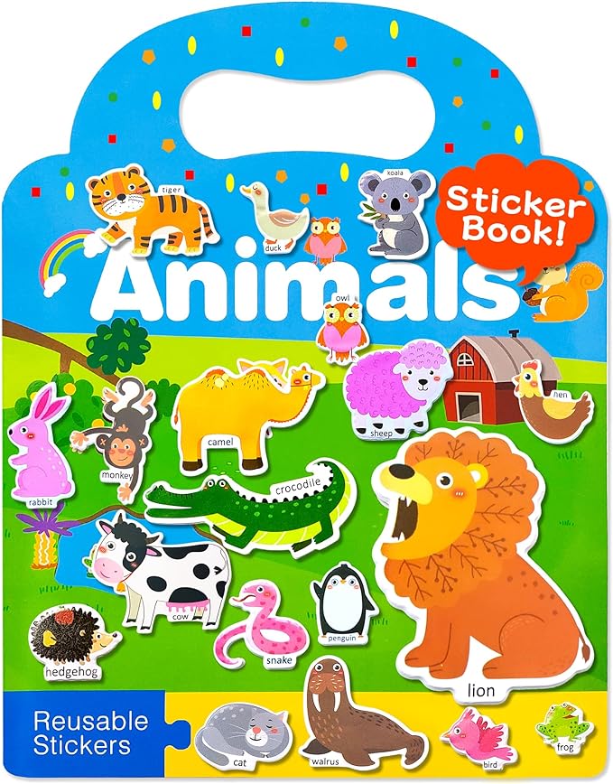 benresive reusable sticker books for kids, sticker books for toddlers, toddler travel toys activities crafts ages 3 and up birthday gifts - animal