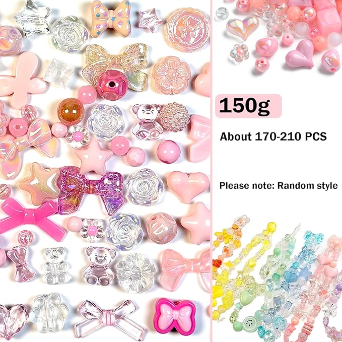 Assorted Acrylic Beads for Bracelet Making Kit, 150g Pink Cute Beads for Keychain Making, Kandi Charms, Kawaii Jewelry Making, DIY Crafts