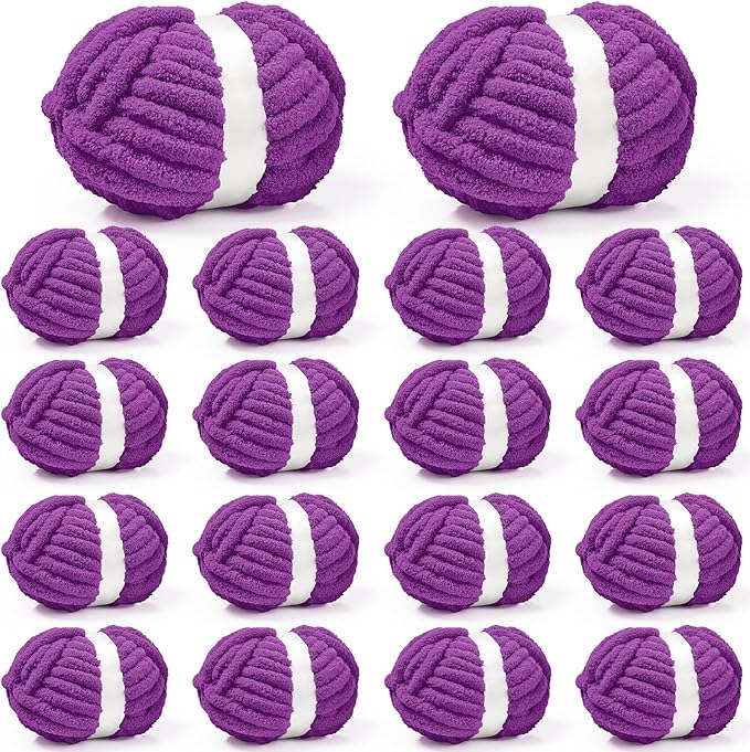 inhand 18 Pack Chunky Chenille Yarn for Crocheting– 30.6 Yards, 7.7oz, Super Bulky, Soft Fluffy Plush Yarn for Hand or Arm Knitting– Ideal for Blankets, Crafts & DIY Projects (Dark Purple)