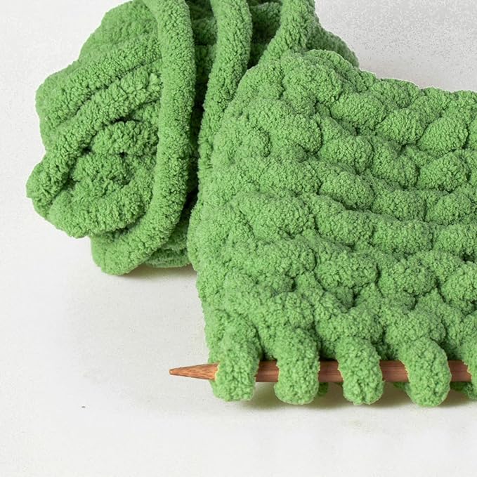 Avocado Green Chunky Chenille Yarn for Crocheting Bulky Thick Fluffy Yarn for Knitting,Super Bulky Hand Blanket, Soft Plush Yarn Crochet Carpet/Scarf/Cushion/ 8 Jumbo Pack(63.76oz/197.68yd