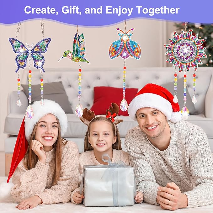 VibyTiby 5 pcs Diamond Art Kit, Suncatcher Craft, Complete DIY Kit with Crystals Pendants for Home Decor, Creative Gift for Crafters