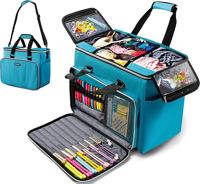 MYBAGZIING Knitting Bag, Large Yarn Storage Organizer, Crochet Bags and Totes, Yarn Bags for Crocheting, Yarn Holder Case for Knitting Needles, Crochet Hooks, Knitting Accessories, Unfinished Project